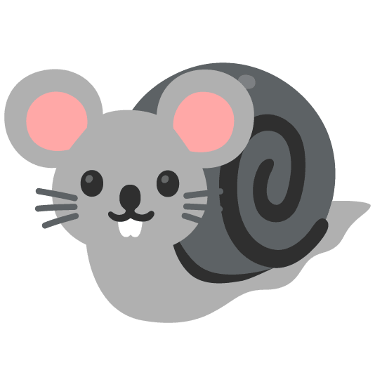 Illustration: a cartoon creature that is a snail with the head of a mouse