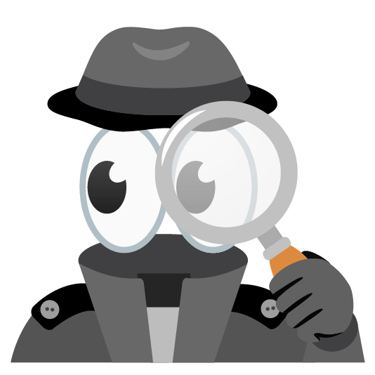 Illustration: a cartoonish private inspector character with big eyes holding a magnifying glass