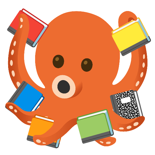 Illustration: an octopus holding a bunch of books in its tentacles