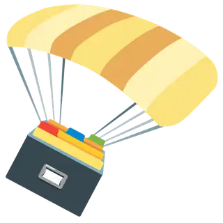 Illustration: a parachuting filing cabinet drawer full of files