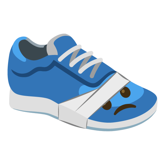 Illustration: a bandaged shoe with a sad face