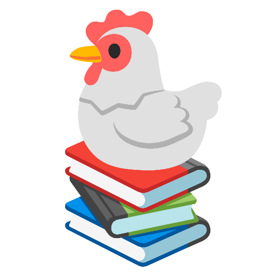 Illustration: a chicken sitting on a bunch of books